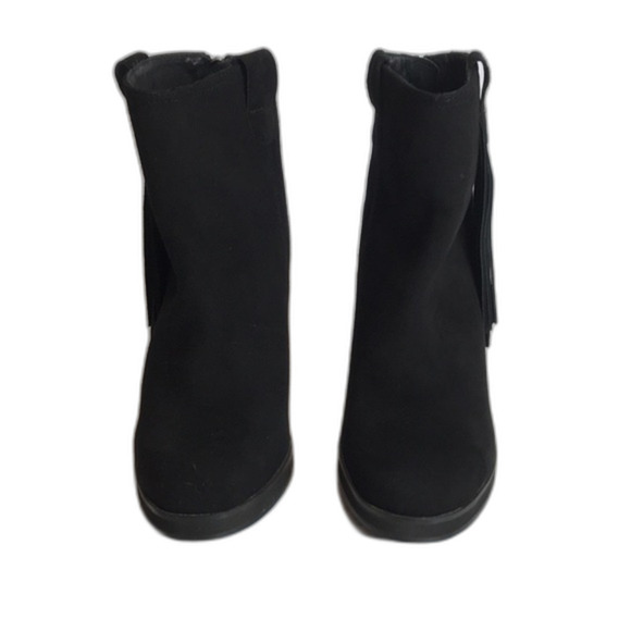 Black suede chunky ankle boots with fringe tassels made in Spain size 10 - Picture 3 of 11